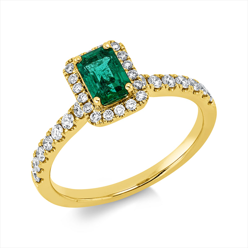 Ring mit Smaragd  aus 750/-18 Karat Gelbgold mit 32 Diamanten 0