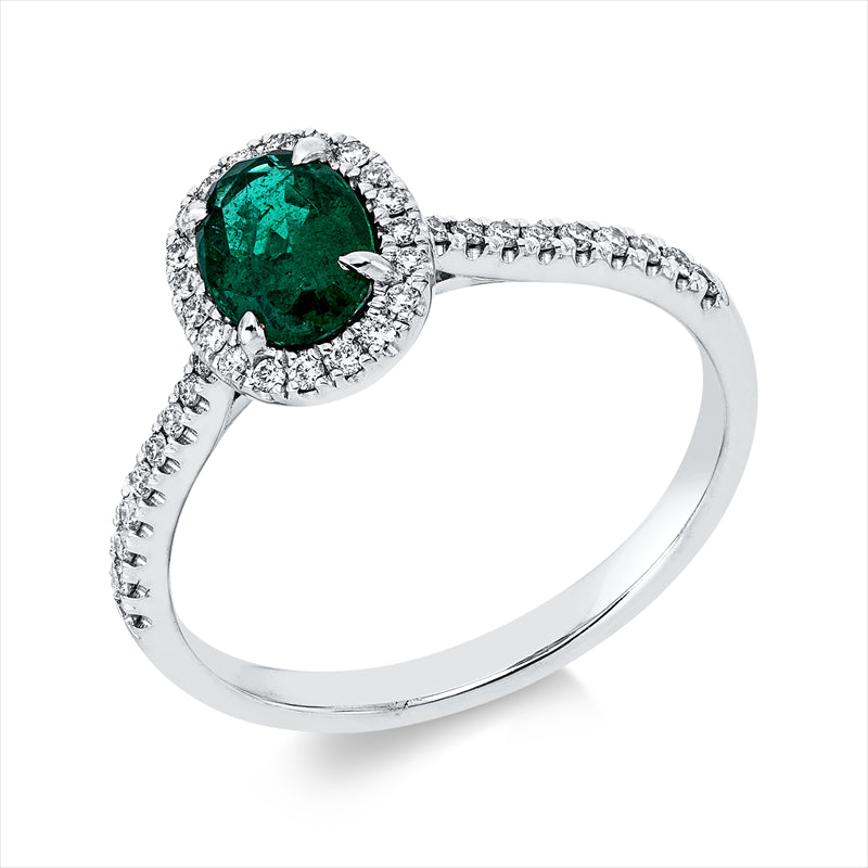 Ring mit Smaragd  aus 750/-18 Karat Weißgold mit 38 Diamanten 0