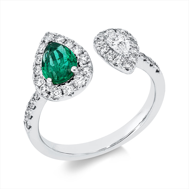 Ring mit Smaragd  aus 750/-18 Karat Weißgold mit 36 Diamanten 0