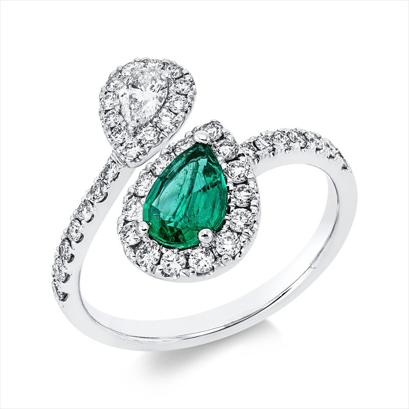 Ring mit Smaragd  aus 750/-18 Karat Weißgold mit 41 Diamanten 0