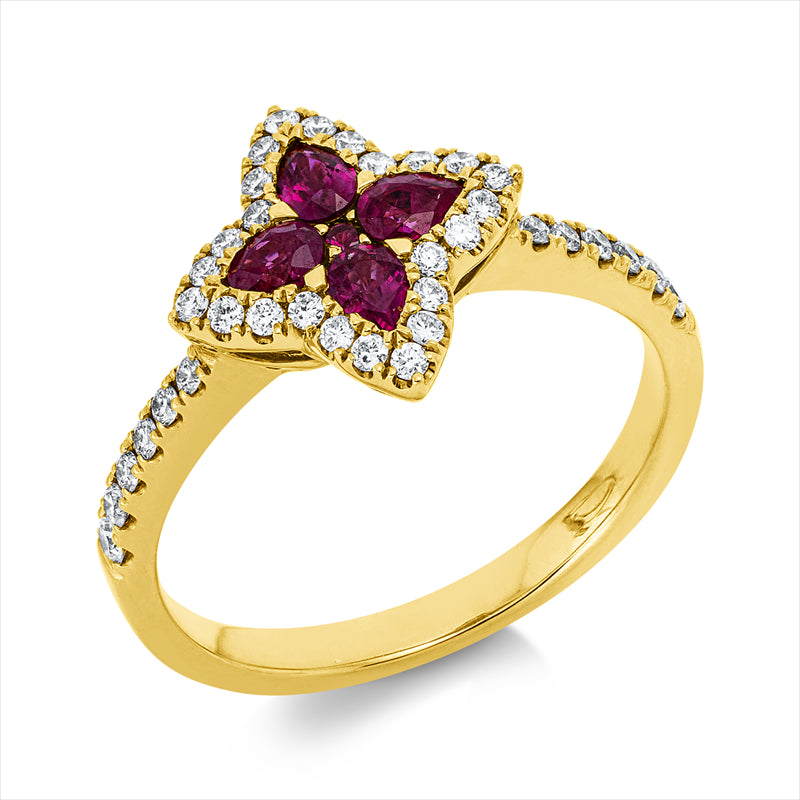 Ring mit Rubin  aus 750/-18 Karat Gelbgold mit 36 Diamanten 0