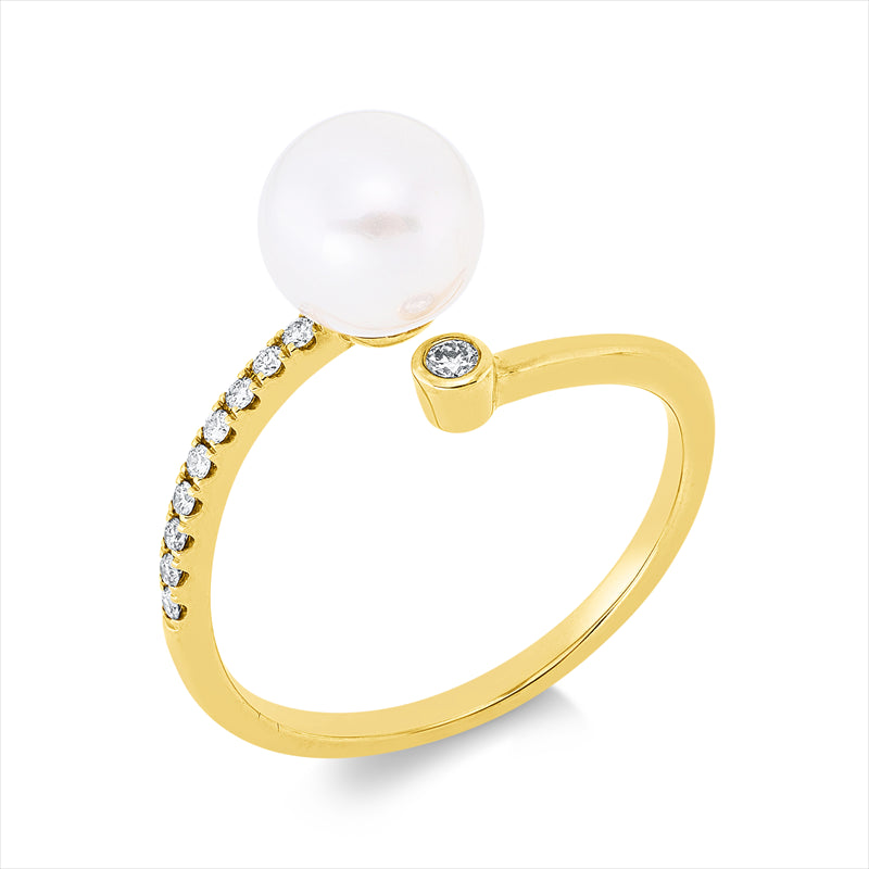 Ring   mit Süßwasserperle aus 750/-18 Karat Gelbgold mit 10 Diamanten 0