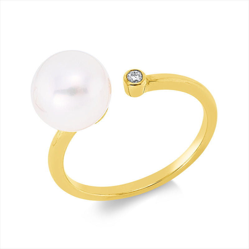 Ring   mit Süßwasserperle aus 750/-18 Karat Gelbgold mit 1 Diamant 0