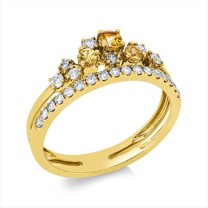 Ring mit Saphir  aus 585/-14 Karat Gelbgold mit 24 Diamanten 0