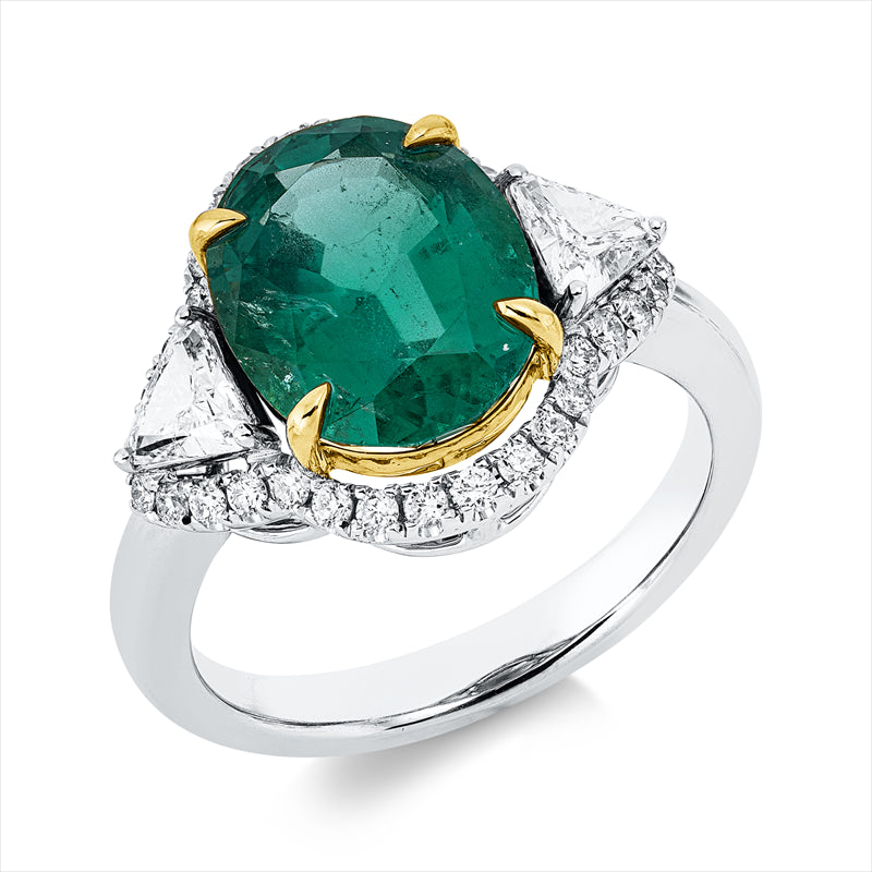 Ring mit Smaragd  aus 750/-18 Karat Weißgold / Gelbgold mit 34 Diamanten 0