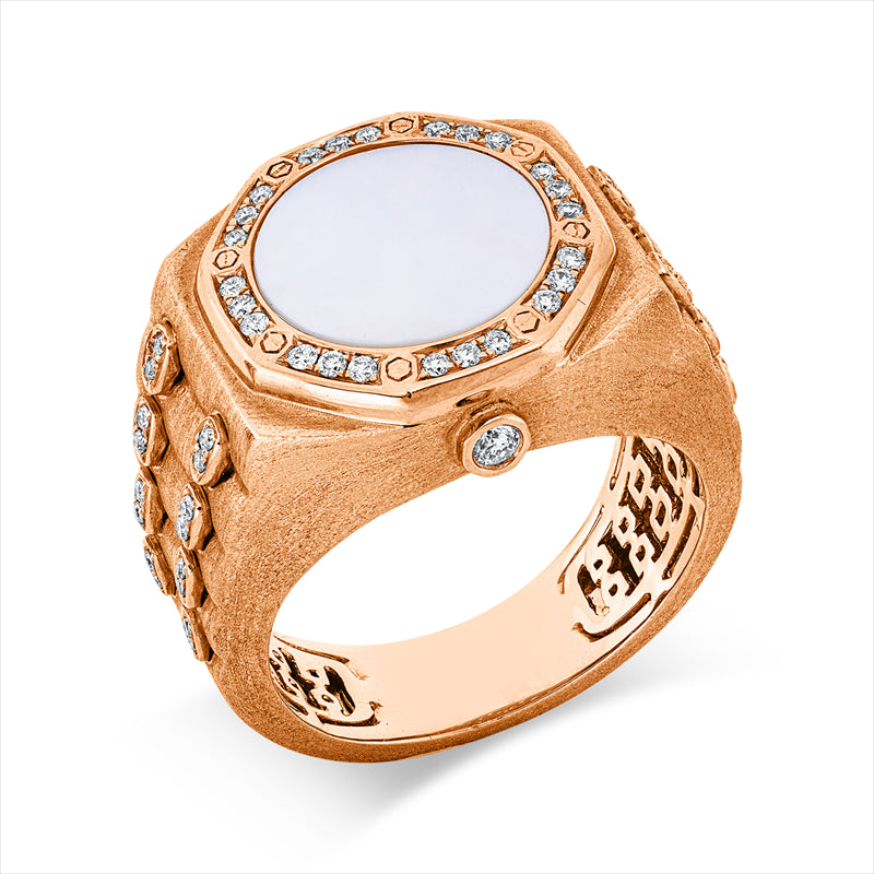 Ring mit Perlmutt  aus 750/-18 Karat Rotgold mit 57 Diamanten 0