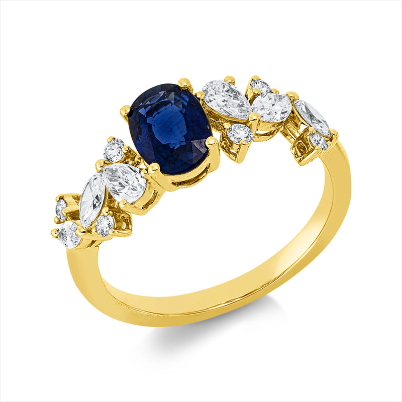 Ring mit Saphir  aus 750/-18 Karat Gelbgold mit 12 Diamanten 0