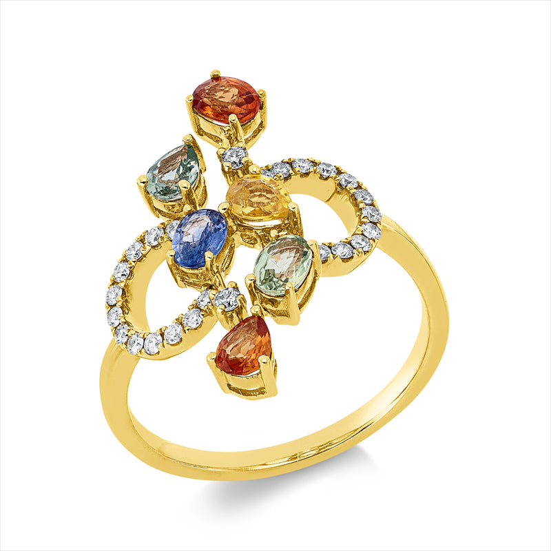 Ring mit Saphir  aus 750/-18 Karat Gelbgold mit 26 Diamanten 0