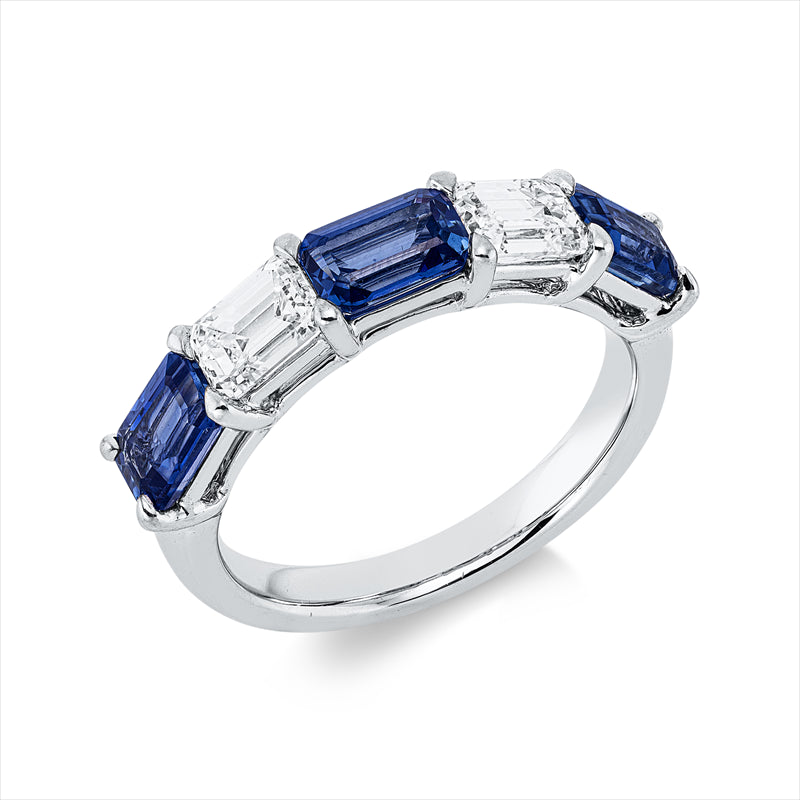 Ring mit Saphir  aus 750/-18 Karat Weißgold mit 2 Diamanten 1