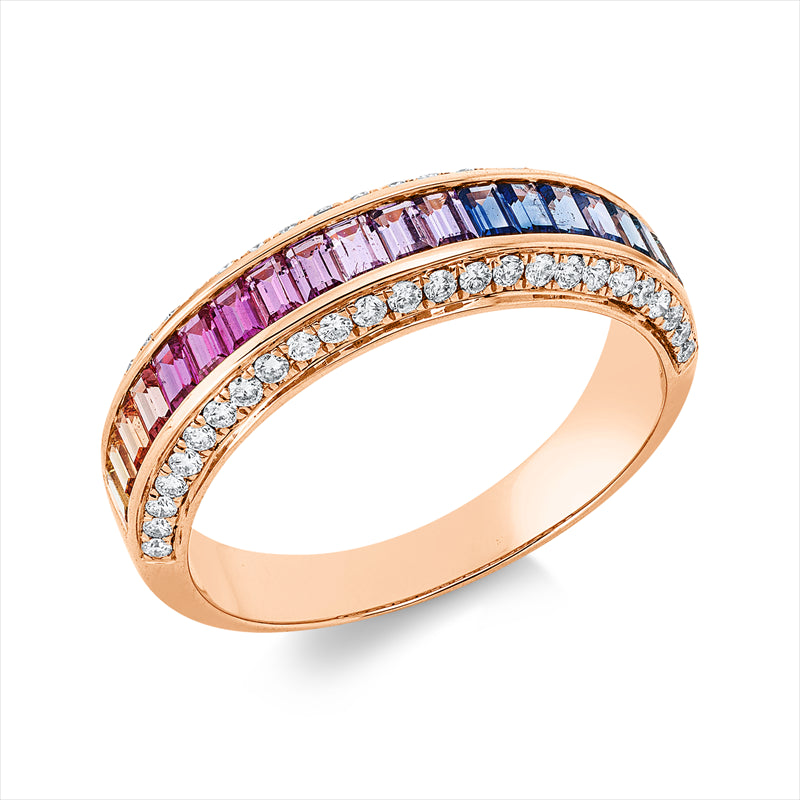 Ring mit Saphir  aus 750/-18 Karat Rotgold mit 50 Diamanten 0