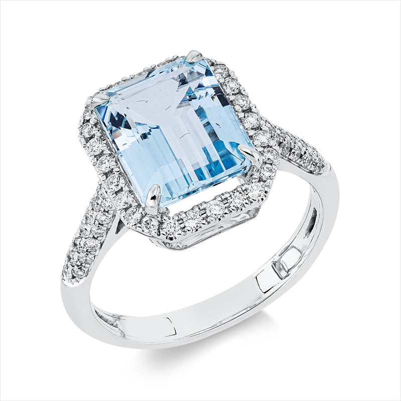 Ring mit Aquamarin  aus 750/-18 Karat Weißgold mit 39 Diamanten 0