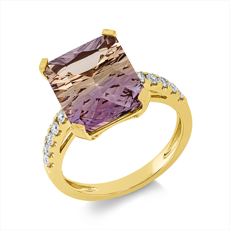 Ring mit Ametrin  aus 750/-18 Karat Gelbgold mit 10 Diamanten 0