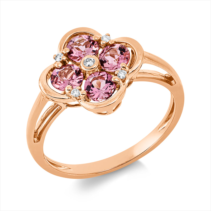 Ring mit Turmalin  aus 750/-18 Karat Rotgold mit 5 Diamanten 0