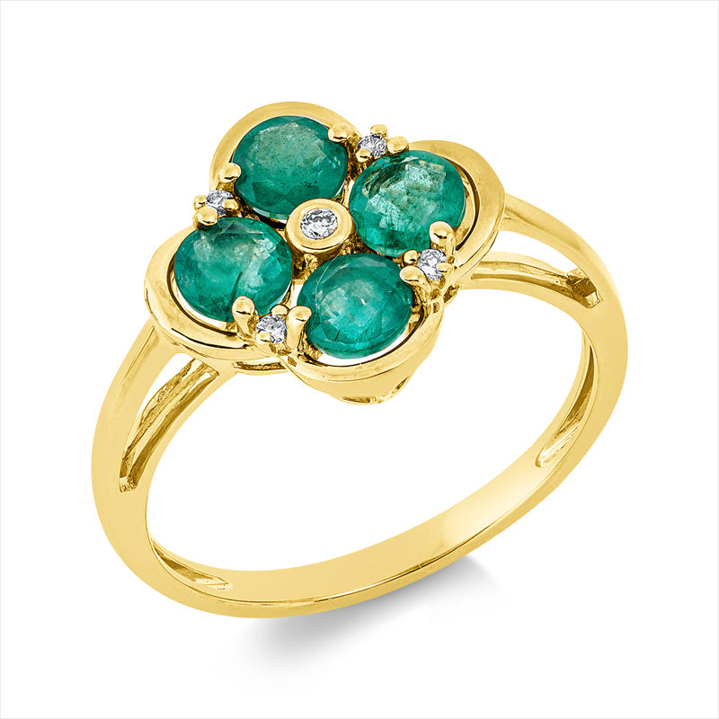 Ring mit Smaragd  aus 750/-18 Karat Gelbgold mit 5 Diamanten 0