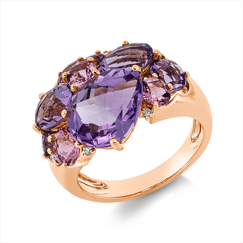 Ring mit Turmalin  aus 750/-18 Karat Rotgold mit 6 Diamanten 0