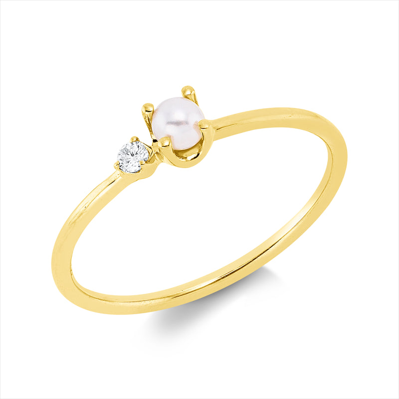 Ring   mit Süßwasserperle aus 750/-18 Karat Gelbgold mit 1 Diamant 0