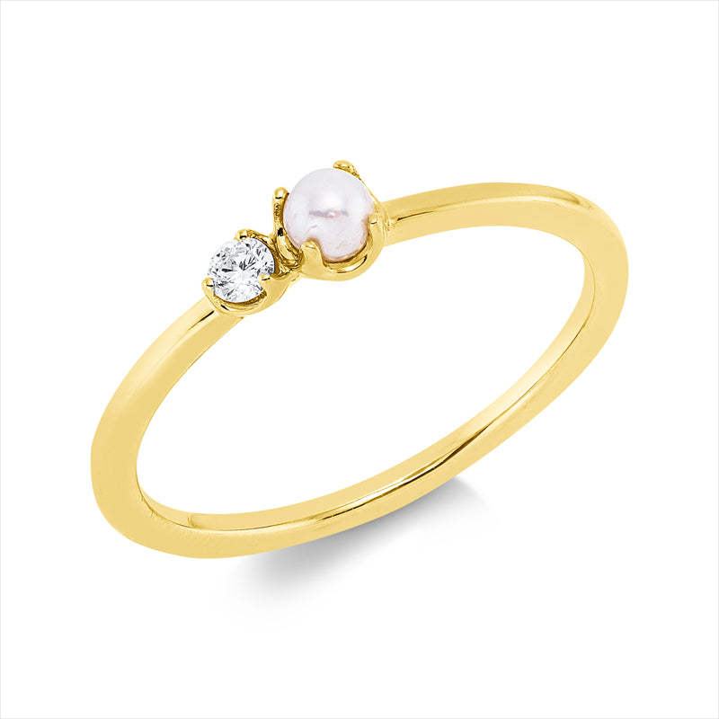 Ring   mit Süßwasserperle aus 750/-18 Karat Gelbgold mit 1 Diamant 0