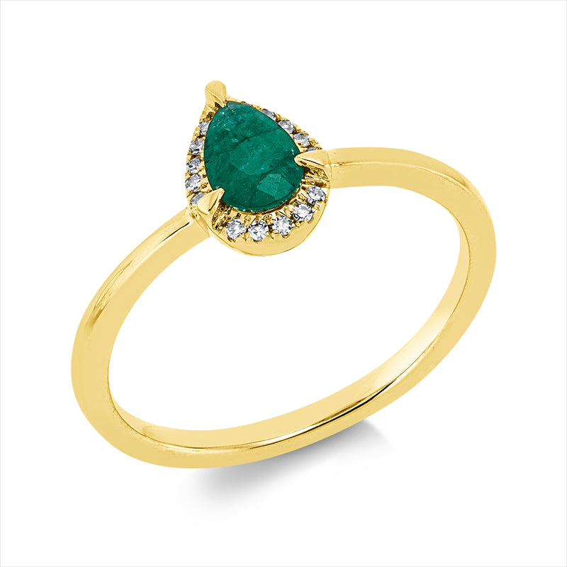 Ring mit Smaragd  aus 750/-18 Karat Gelbgold mit 15 Diamanten 0
