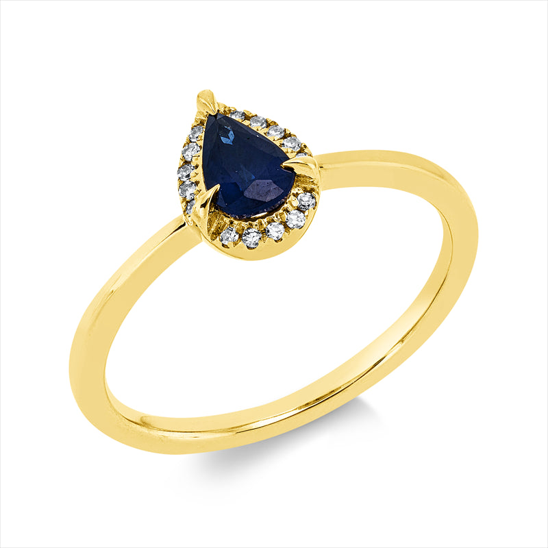 Ring mit Saphir  aus 750/-18 Karat Gelbgold mit 15 Diamanten 0