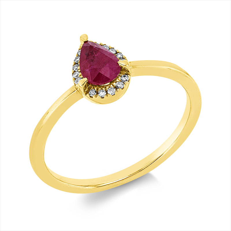 Ring mit Rubin  aus 750/-18 Karat Gelbgold mit 15 Diamanten 0