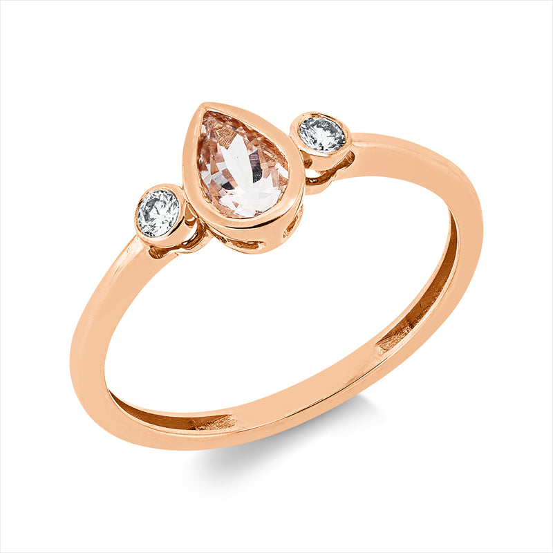 Ring mit Morganit  aus 750/-18 Karat Rotgold mit 2 Diamanten 0