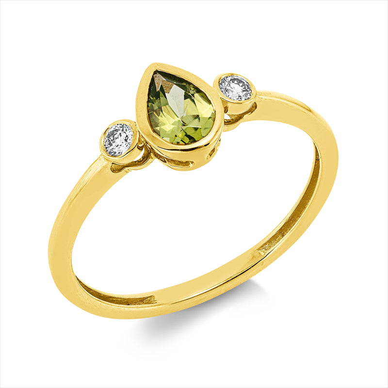 Ring mit Peridot  aus 750/-18 Karat Gelbgold mit 2 Diamanten 0
