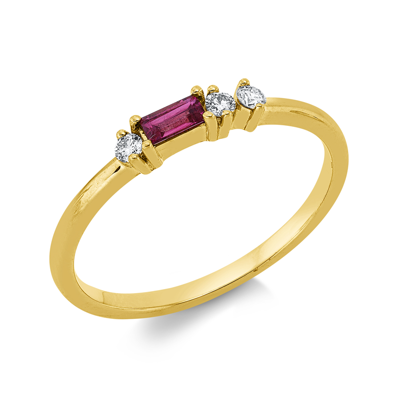 Ring mit Rubin  aus 750/-18 Karat Gelbgold mit 3 Diamanten 0