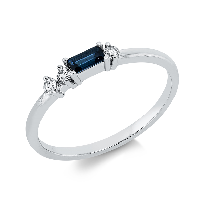 Ring mit Saphir  aus 750/-18 Karat Weißgold mit 3 Diamanten 0