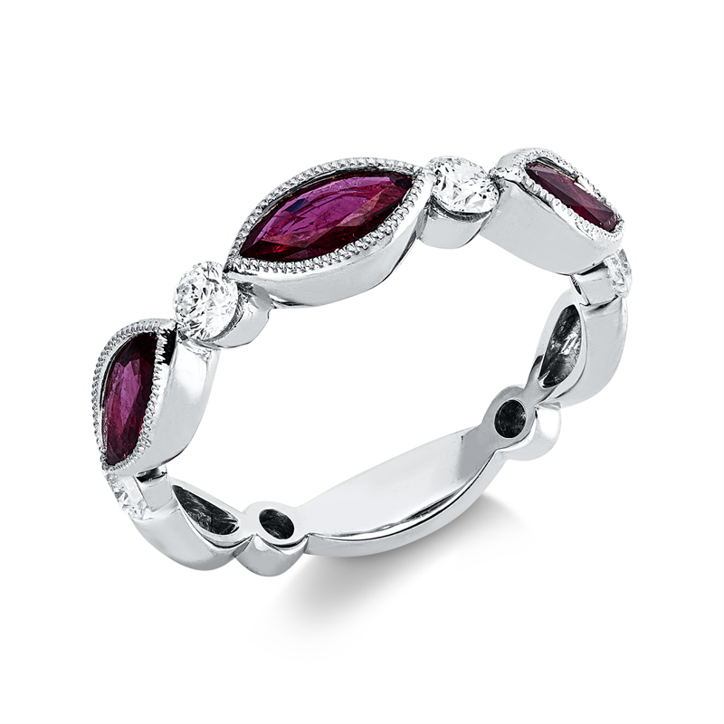 Ring mit Rubin  aus 750/-18 Karat Weißgold mit 4 Diamanten 0
