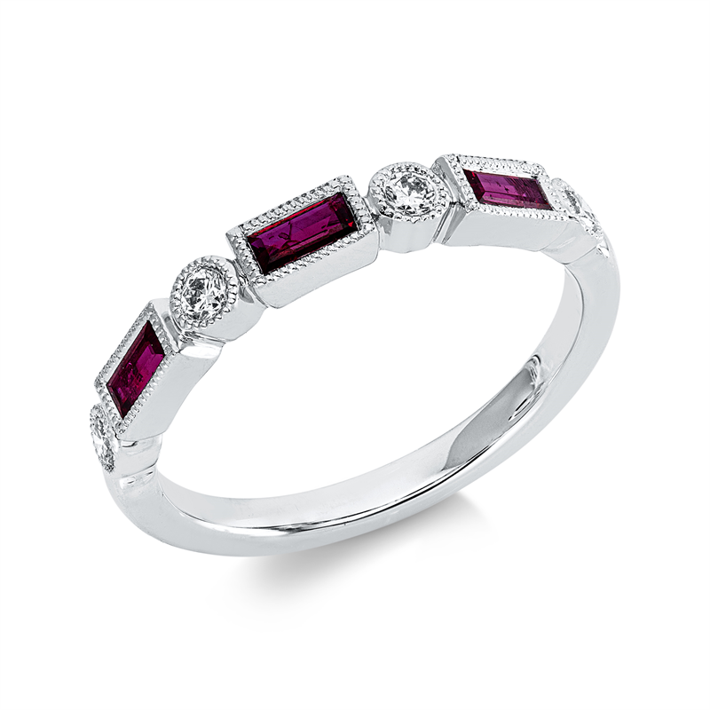 Ring mit Rubin  aus 750/-18 Karat Weißgold mit 4 Diamanten 0