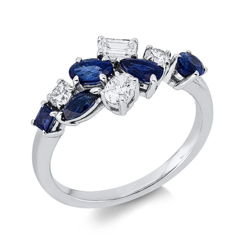 Ring mit Saphir  aus 750/-18 Karat Weißgold mit 4 Diamanten 0