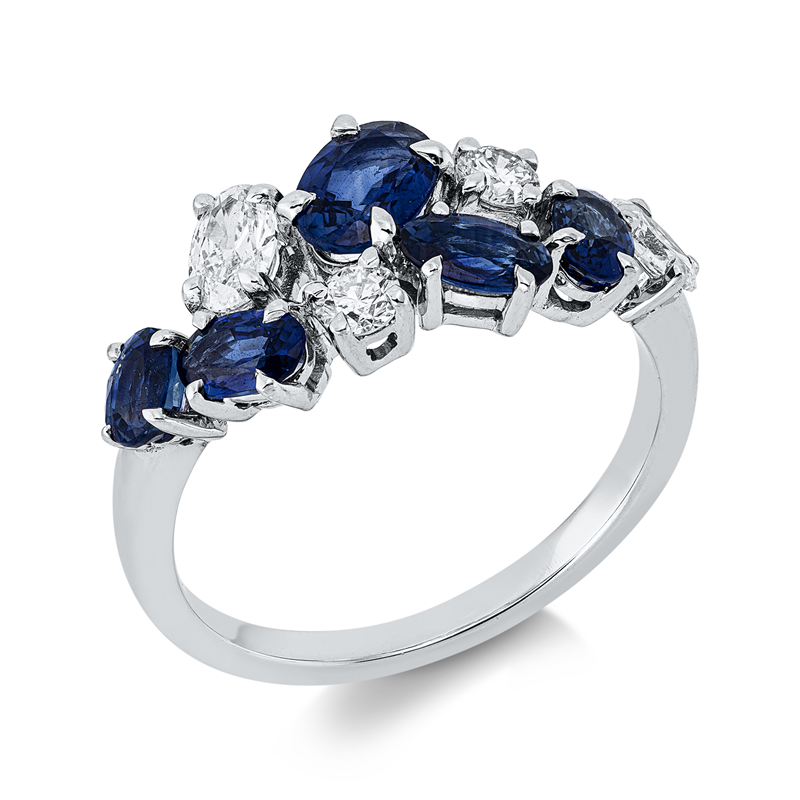 Ring mit Saphir  aus 750/-18 Karat Weißgold mit 4 Diamanten 0