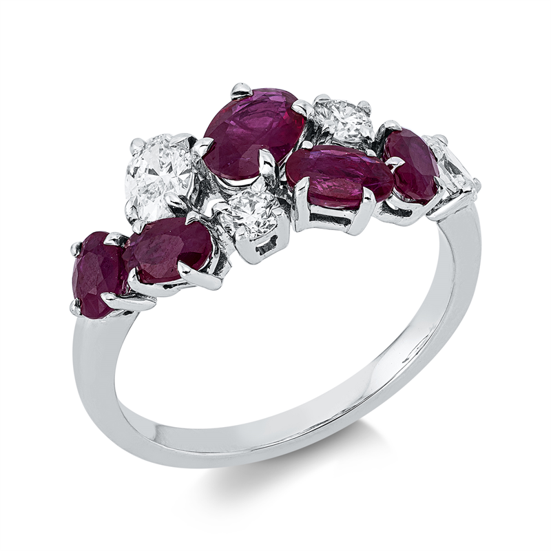 Ring mit Rubin  aus 750/-18 Karat Weißgold mit 4 Diamanten 0