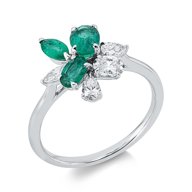 Ring mit Smaragd  aus 750/-18 Karat Weißgold mit 4 Diamanten 0