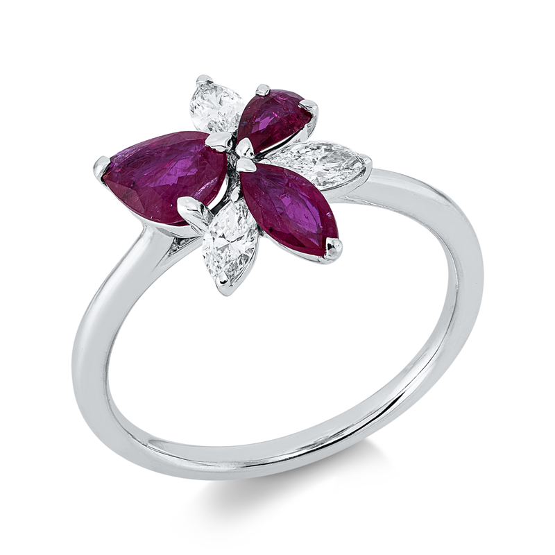 Ring mit Rubin  aus 750/-18 Karat Weißgold mit 3 Diamanten 0