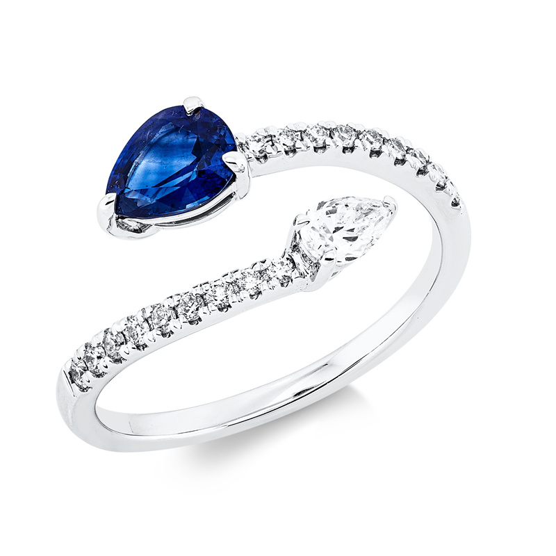Ring mit Saphir  aus 750/-18 Karat Weißgold mit 19 Diamanten 0