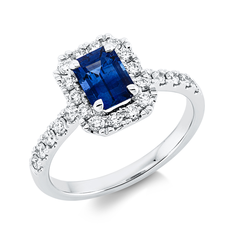 Ring mit Saphir  aus 750/-18 Karat Weißgold mit 24 Diamanten 0