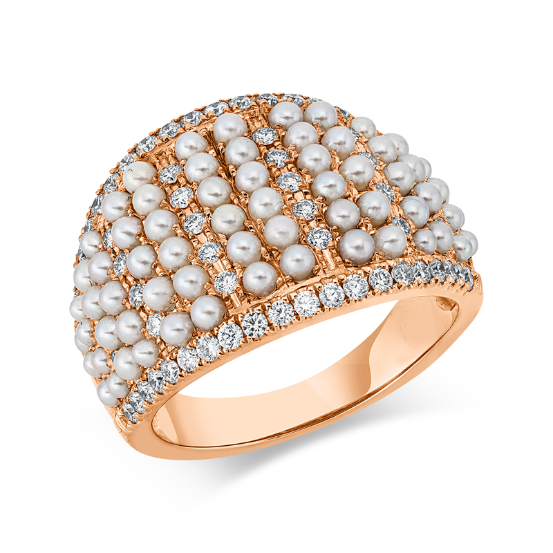 Ring   mit Zuchtperle aus 750/-18 Karat Rotgold mit 64 Diamanten 0