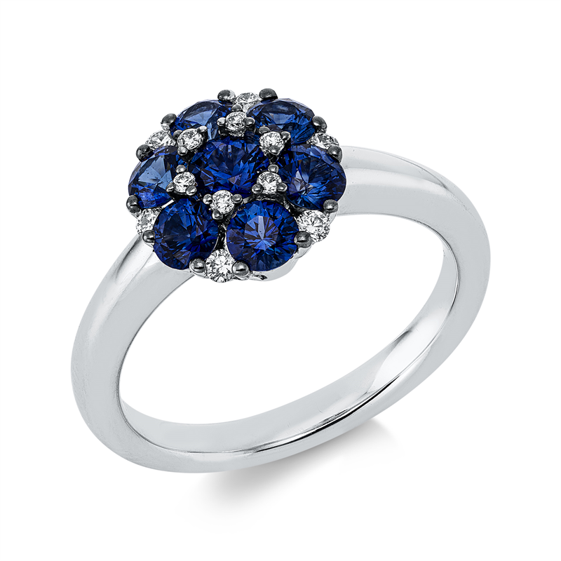 Ring mit Saphir  aus 750/-18 Karat Weißgold mit 12 Diamanten 0