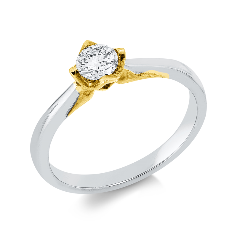 Ring    aus 750/-18 Karat Weißgold / Gelbgold mit 1 Diamant 0