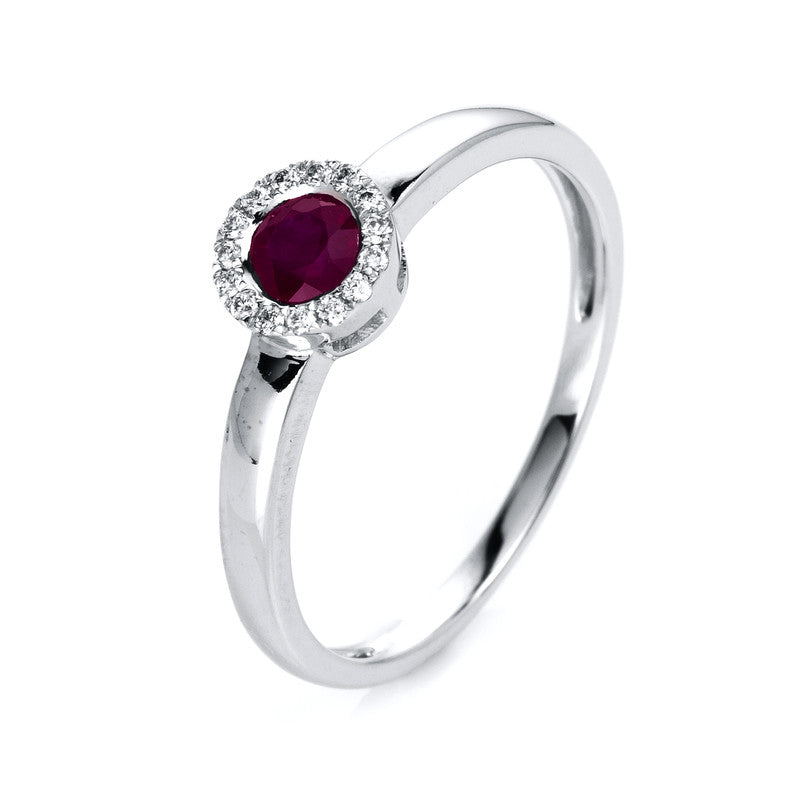 Ring mit Rubin  aus 585/-14 Karat Weißgold mit 15 Diamanten 0