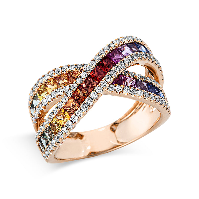 Ring mit Saphir  aus 750/-18 Karat Rotgold mit 118 Diamanten 0