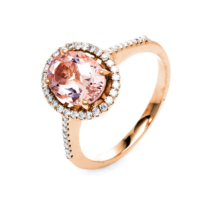 Ring mit Morganit  aus 585/-14 Karat Rotgold mit 44 Diamanten 0