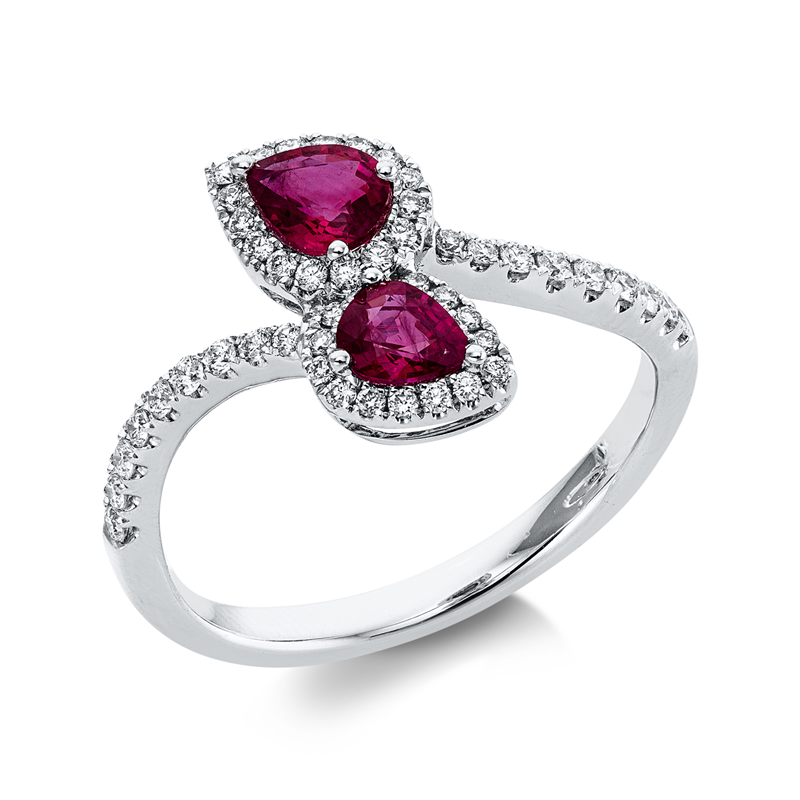 Ring mit Rubin  aus 750/-18 Karat Weißgold mit 47 Diamanten 0