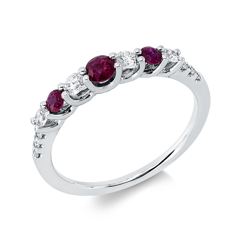 Ring mit Rubin  aus 750/-18 Karat Weißgold mit 10 Diamanten 0