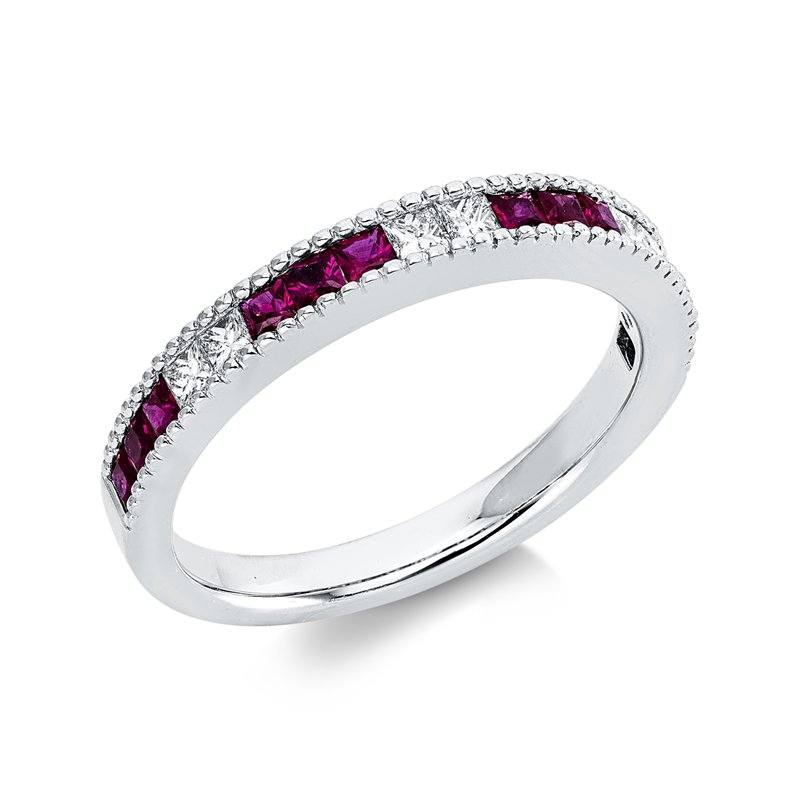Ring mit Rubin  aus 750/-18 Karat Weißgold mit 6 Diamanten 0