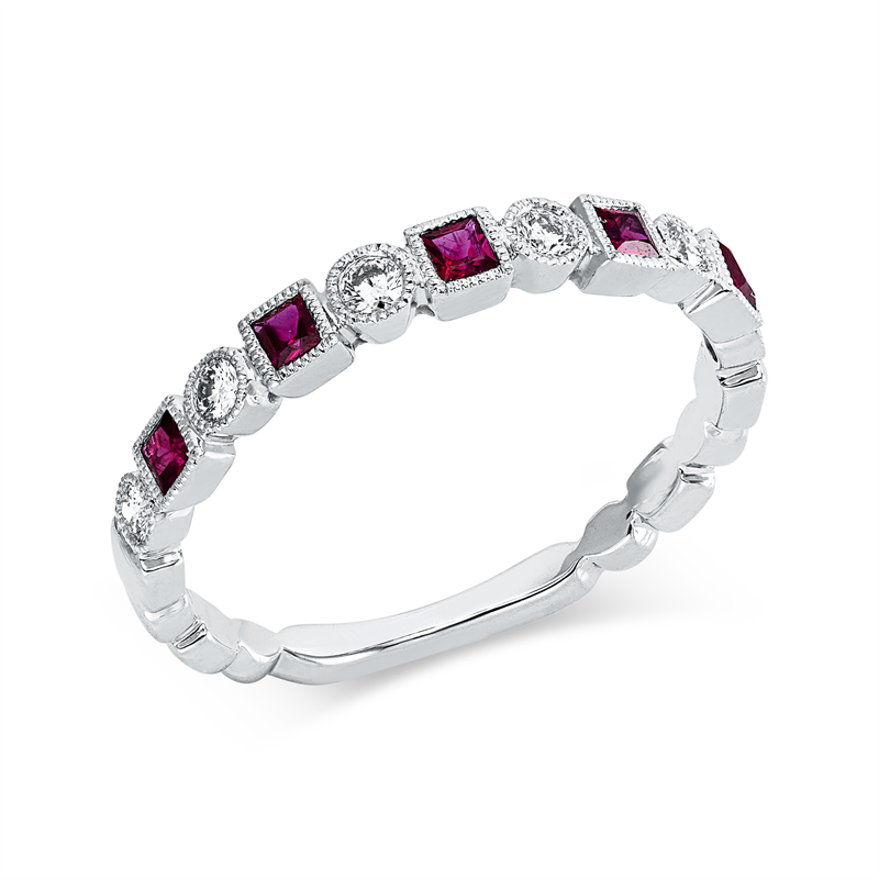 Ring mit Rubin  aus 750/-18 Karat Weißgold mit 6 Diamanten 0