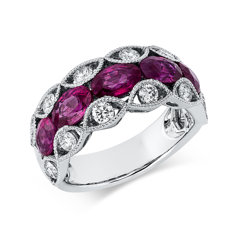 Ring mit Rubin  aus 750/-18 Karat Weißgold mit 12 Diamanten 0