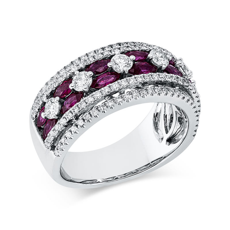 Ring mit Rubin  aus 750/-18 Karat Weißgold mit 126 Diamanten 0