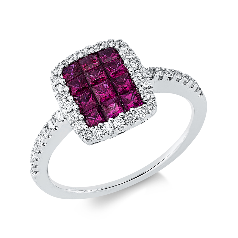 Ring mit Rubin  aus 750/-18 Karat Weißgold mit 42 Diamanten 0